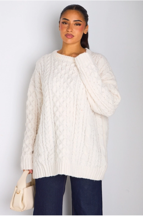 Pull ivoire en maille à effet torsadé
