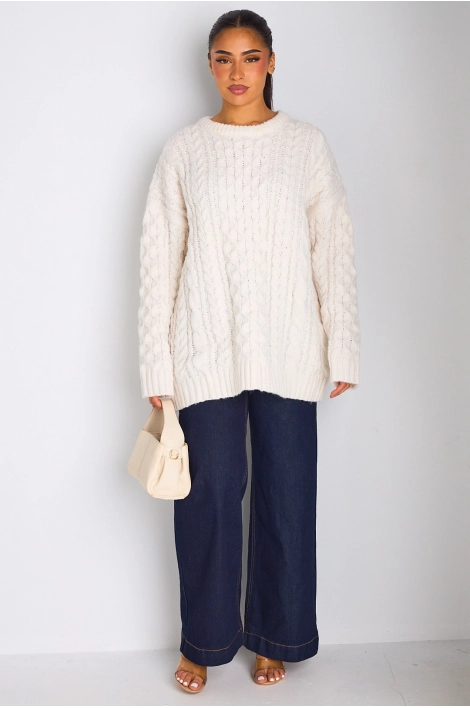 Pull ivoire en maille à effet torsadé