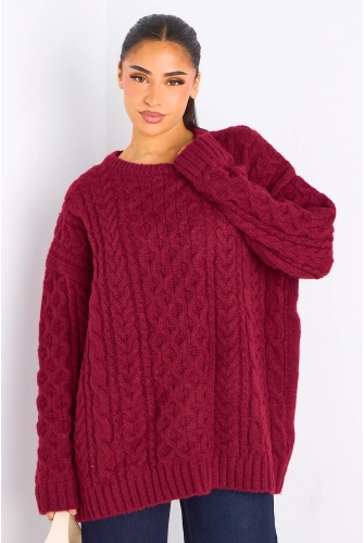 Pull bordeaux en maille à effet torsadé