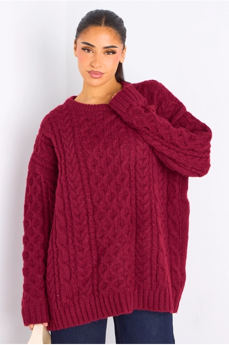Pull bordeaux en maille à effet torsadé