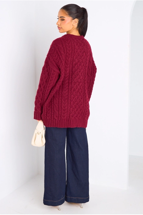 Pull bordeaux en maille à effet torsadé
