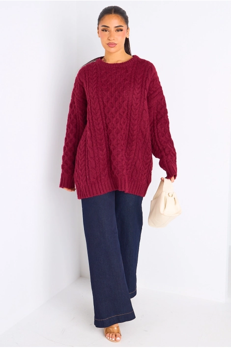 Pull bordeaux en maille à effet torsadé