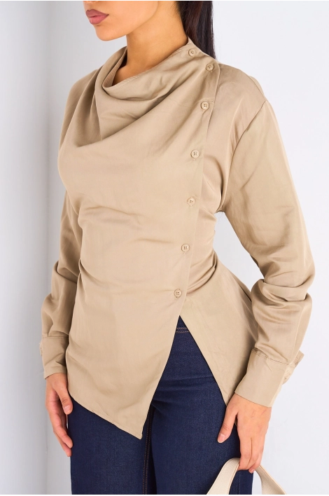 Chemise taupe cintrée à manches longues