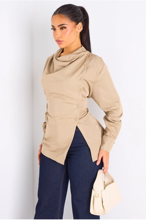 Chemise taupe cintrée à manches longues