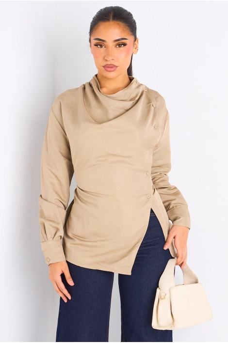 Chemise taupe cintrée à manches longues