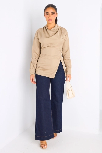 Chemise taupe cintrée à manches longues