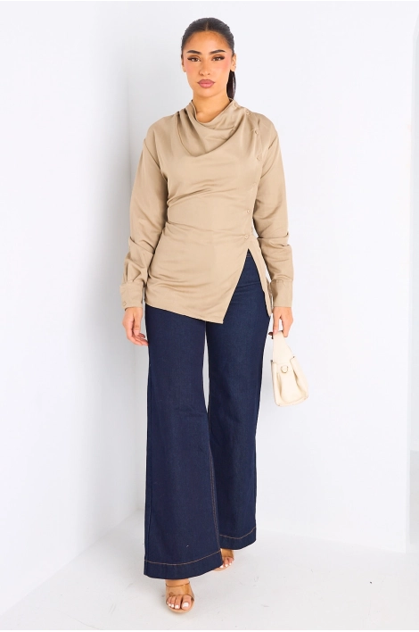 Chemise taupe cintrée à manches longues