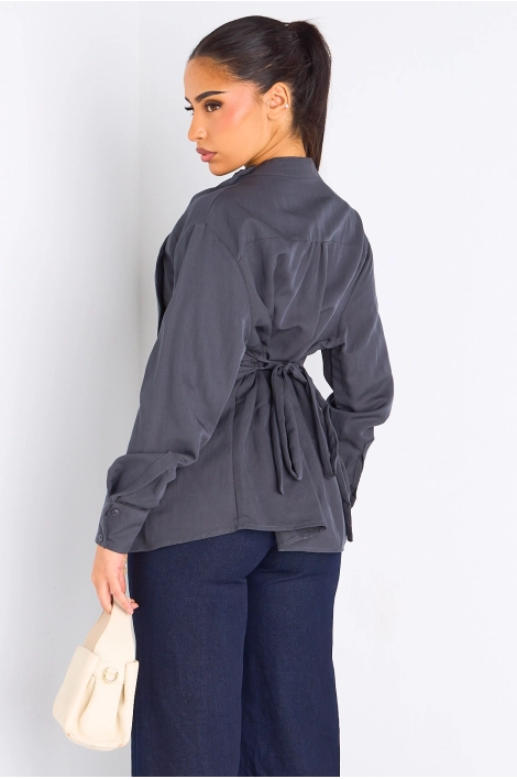 Chemise grise cintrée à manches longues