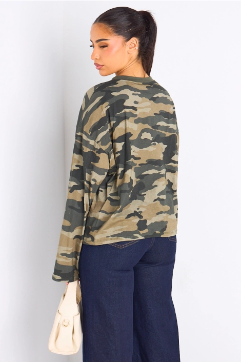 Tee-shirt manches longues à effet camouflage