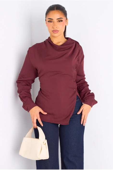 Chemise bordeaux cintrée à manches longues