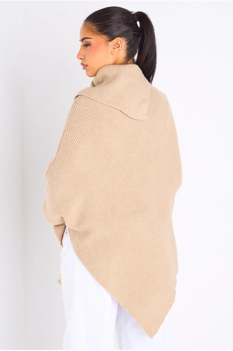 Pull en laine taupe à manches chauves-souris
