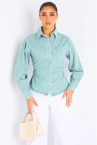 Chemise cintrée en Jean's bleu effet délavé