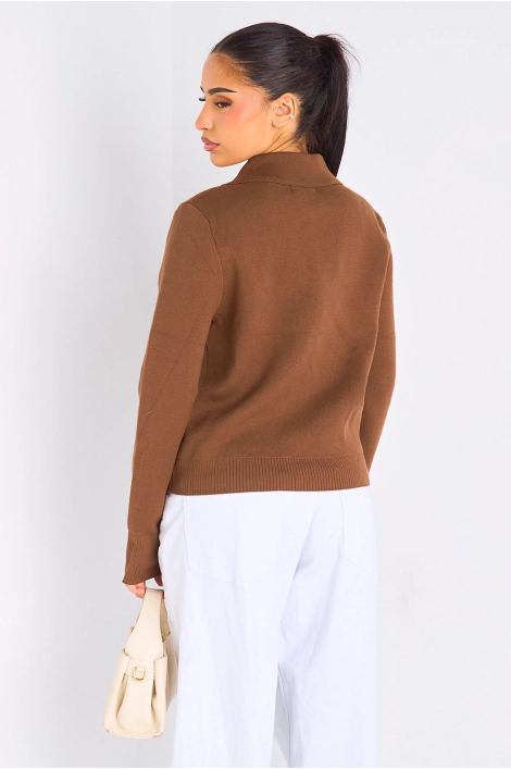 Gilet à zip et col rabat de couleur marron
