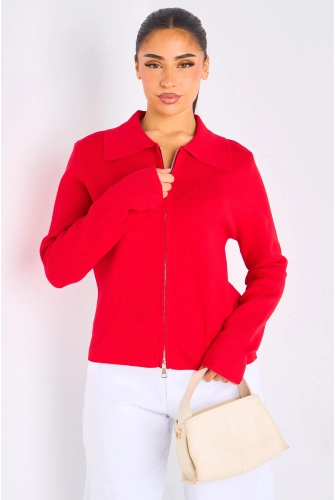 Gilet à zip et col rabat de couleur rouge