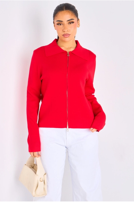 Gilet à zip et col rabat de couleur rouge