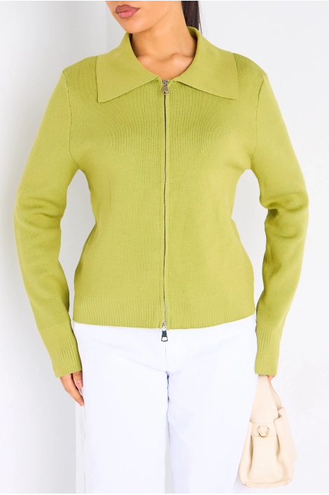 Gilet à zip et col rabat de couleur vert