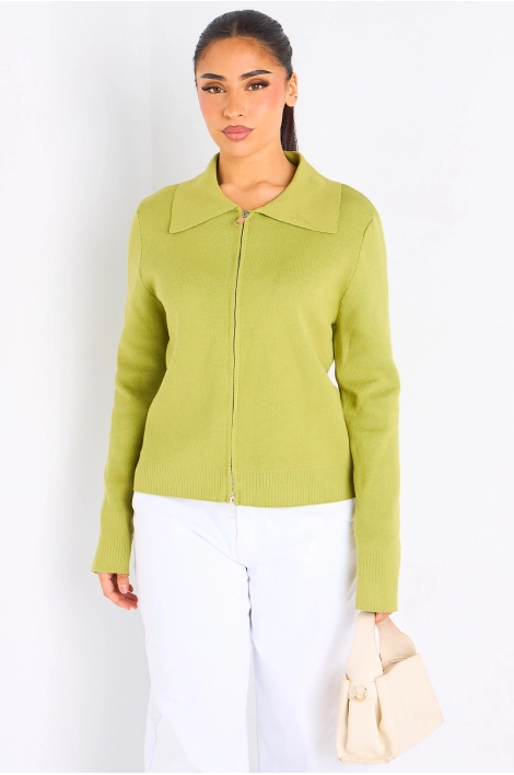 Gilet à zip et col rabat de couleur vert