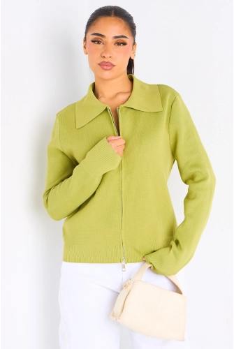 Gilet à zip et col rabat de couleur vert
