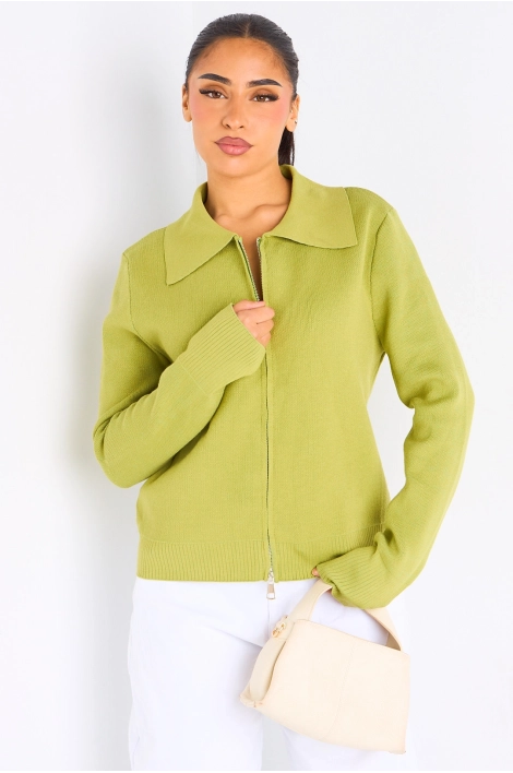 Gilet à zip et col rabat de couleur vert