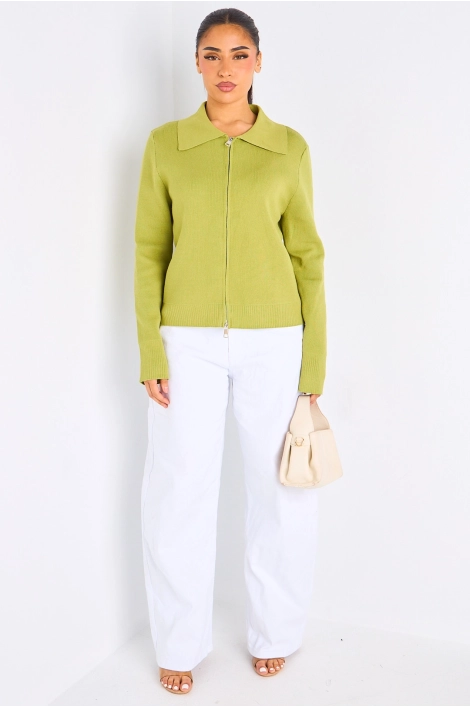 Gilet à zip et col rabat de couleur vert