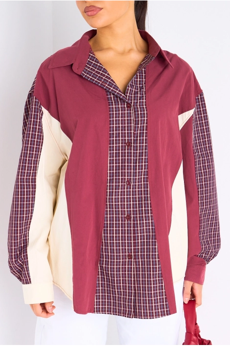 Chemise bordeaux bicolore à carreaux