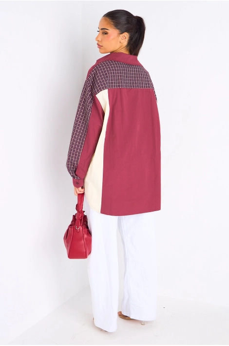Chemise bordeaux bicolore à carreaux