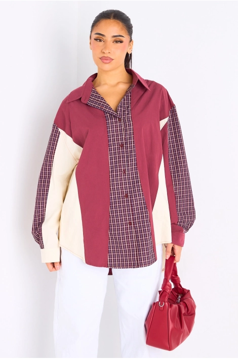 Chemise bordeaux bicolore à carreaux