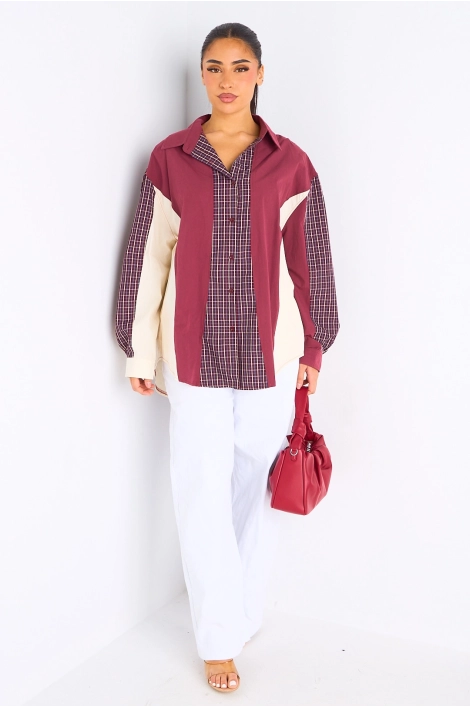 Chemise bordeaux bicolore à carreaux