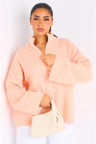 Gilet court en laine orange chiné