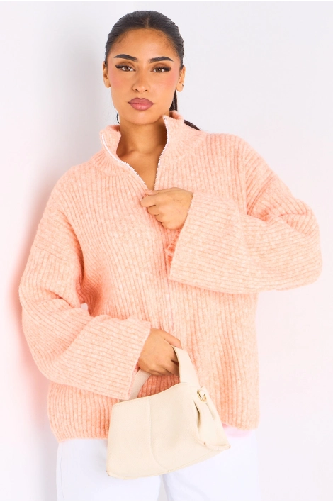 Gilet court en laine orange chiné