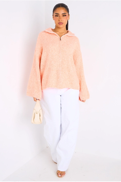 Gilet court en laine orange chiné
