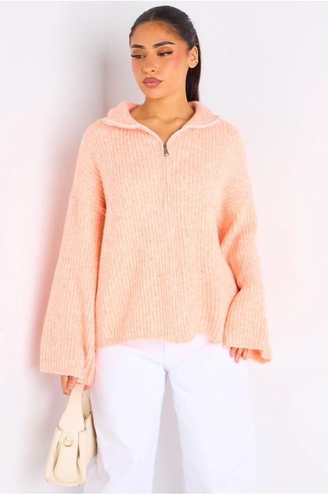 Gilet court en laine orange chiné