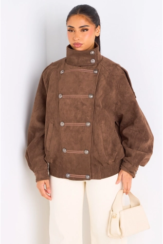 Manteau marron en suédine à effet boutonné