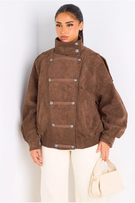 Manteau marron en suédine à effet boutonné