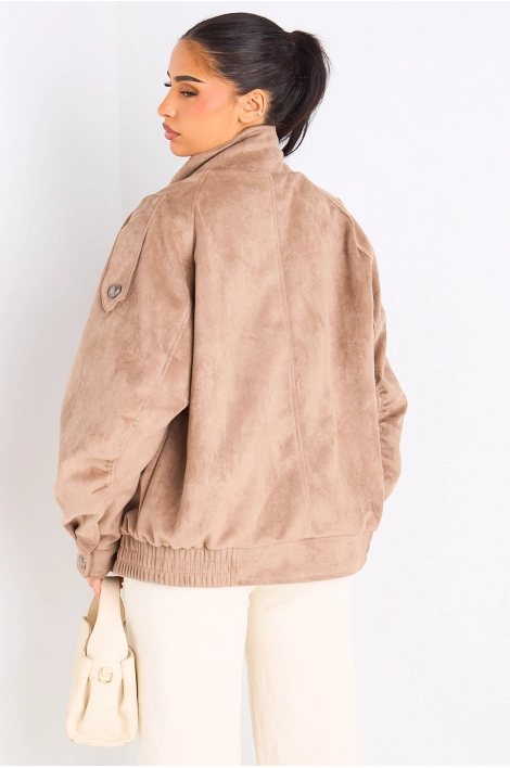 Manteau taupe en suédine à effet boutonné