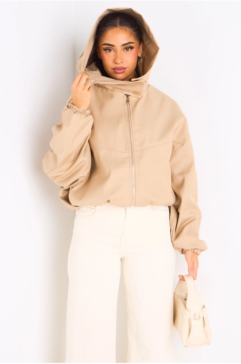 Veste courte camel à capuche