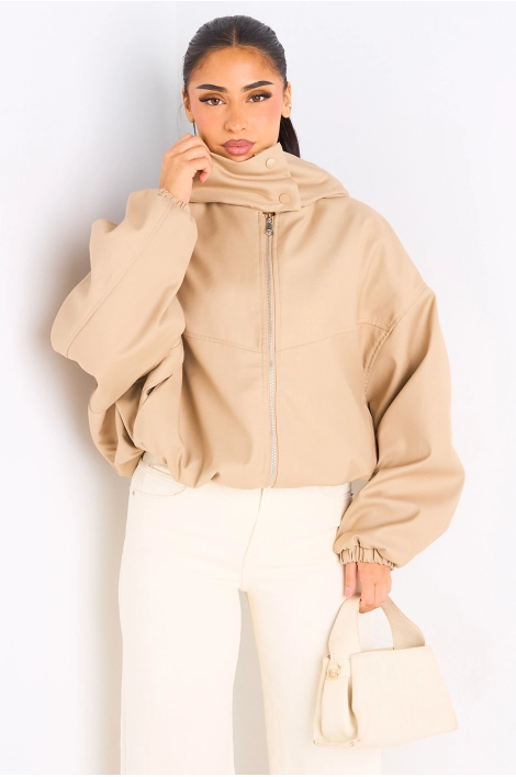 Veste courte camel à capuche