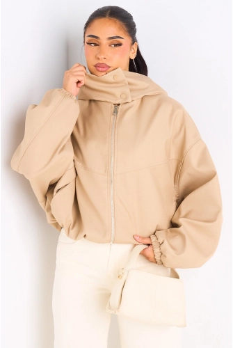 Veste courte camel à capuche