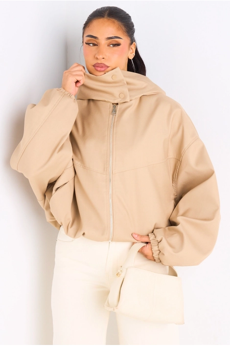 Veste courte camel à capuche