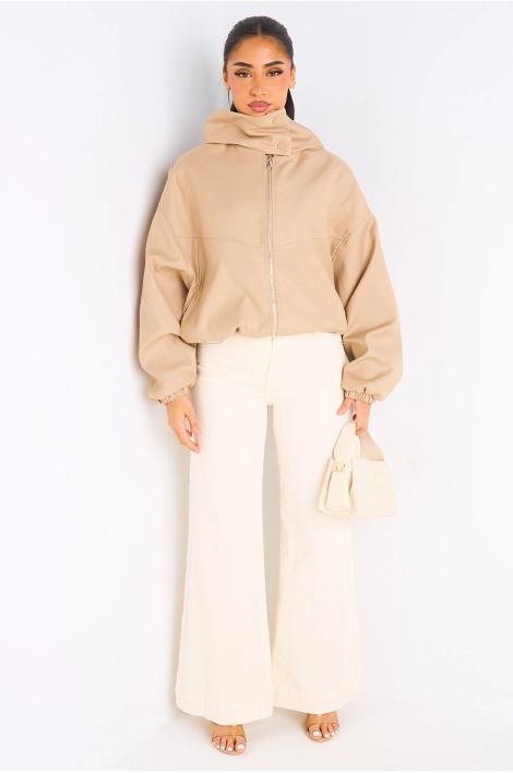 Veste courte camel à capuche
