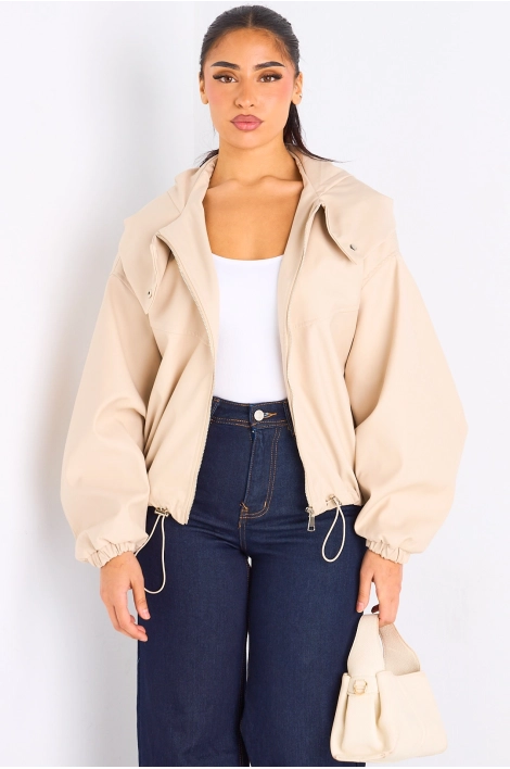 Veste courte beige à capuche