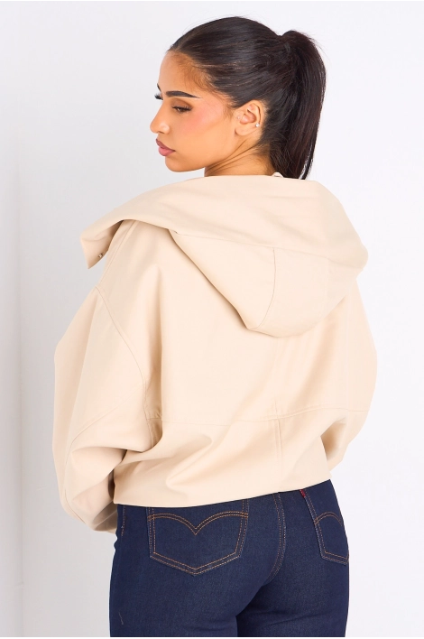Veste courte beige à capuche
