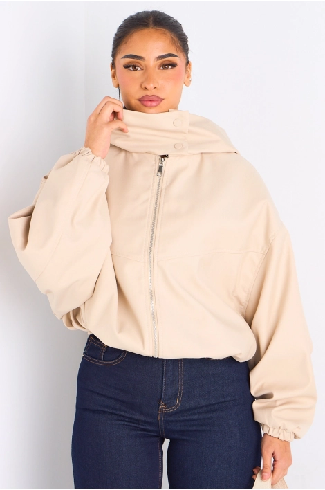 Veste courte beige à capuche