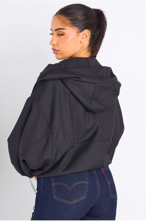 Veste courte noire à capuche