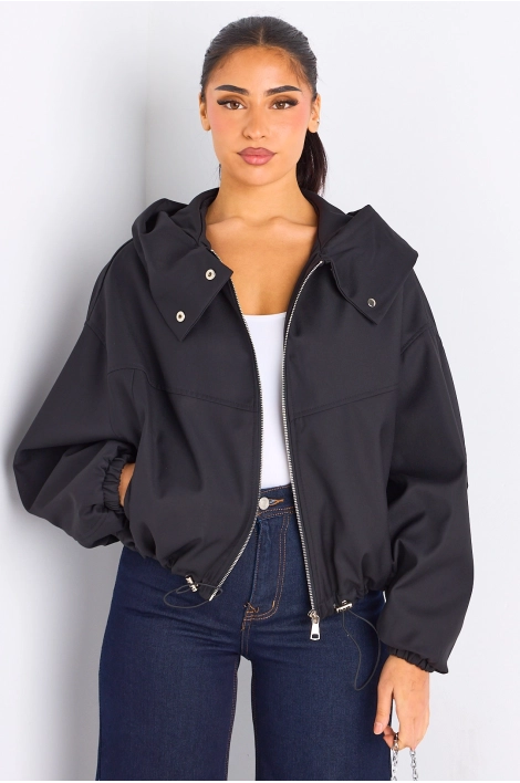 Veste courte noire à capuche