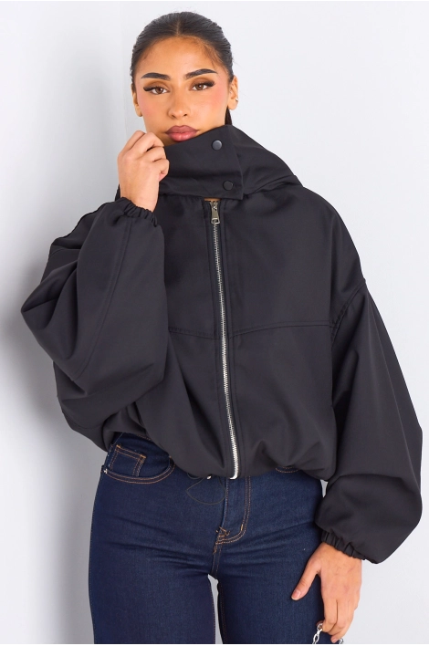 Veste courte noire à capuche