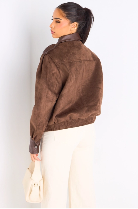 Veste en simili cuir bi-matière marron