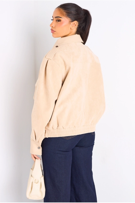 Veste en simili cuir bi-matière beige