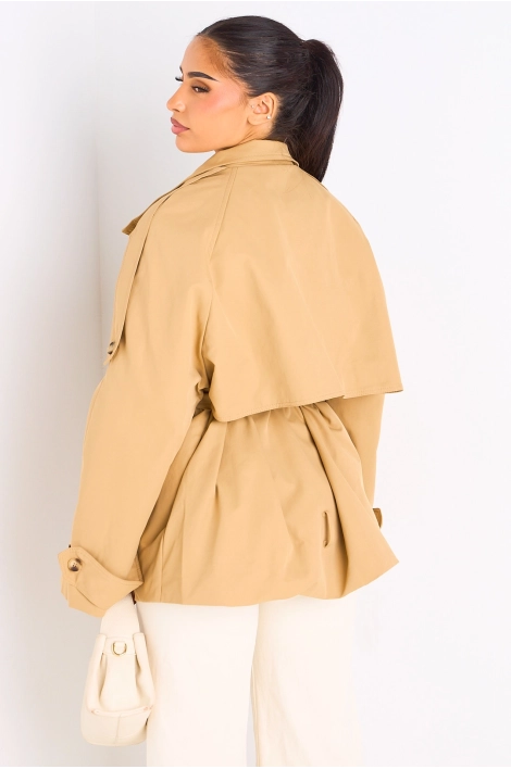 Manteau camel ceinturé à col rabat