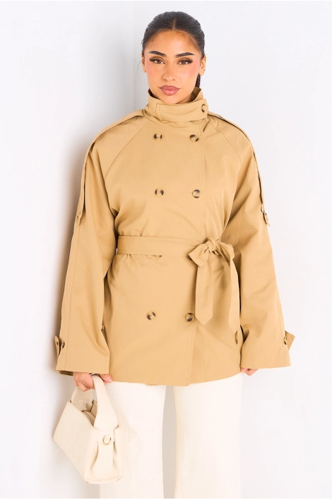 Manteau camel ceinturé à col rabat